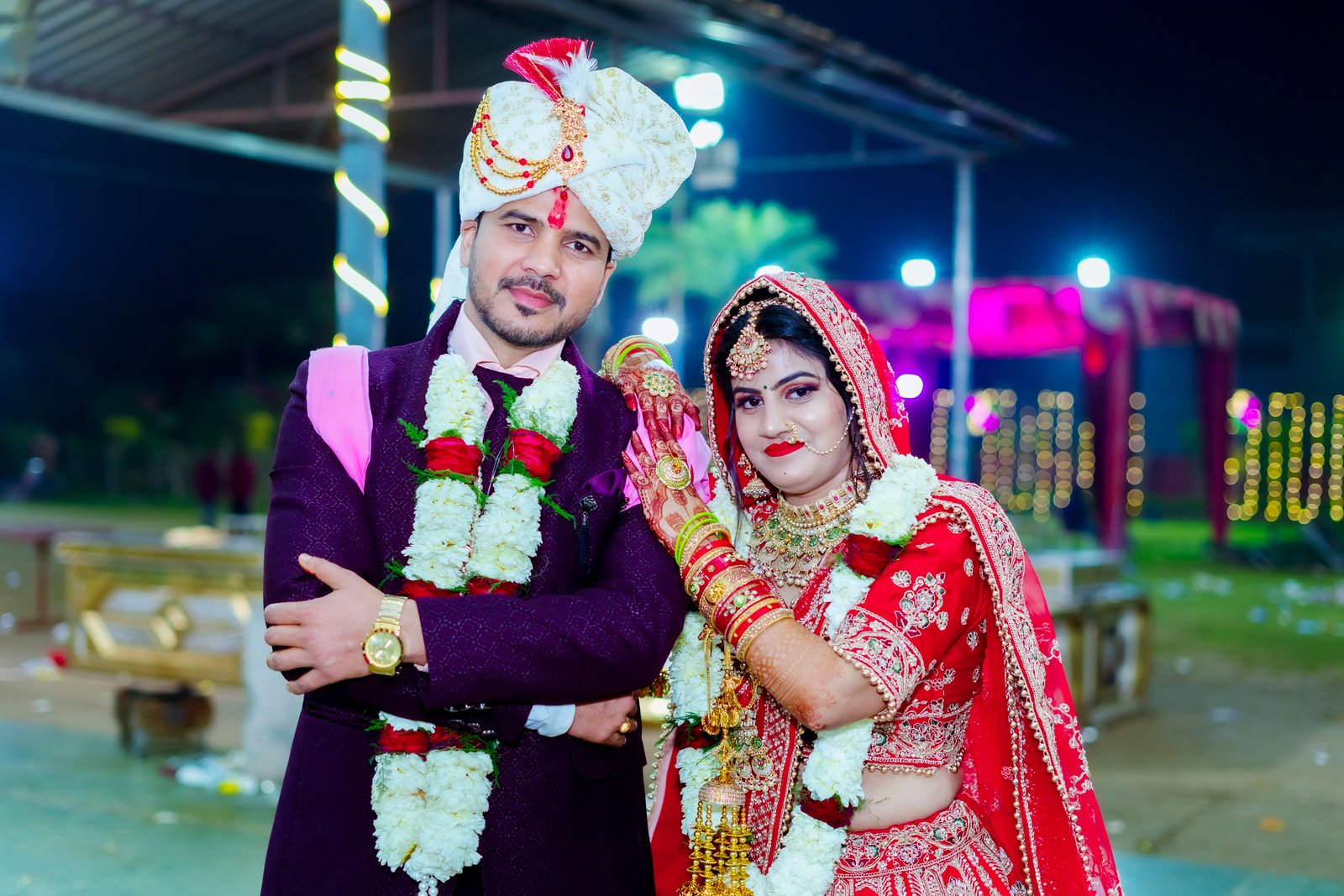 Bride and groom candid portrait at Bulandshahr wedding